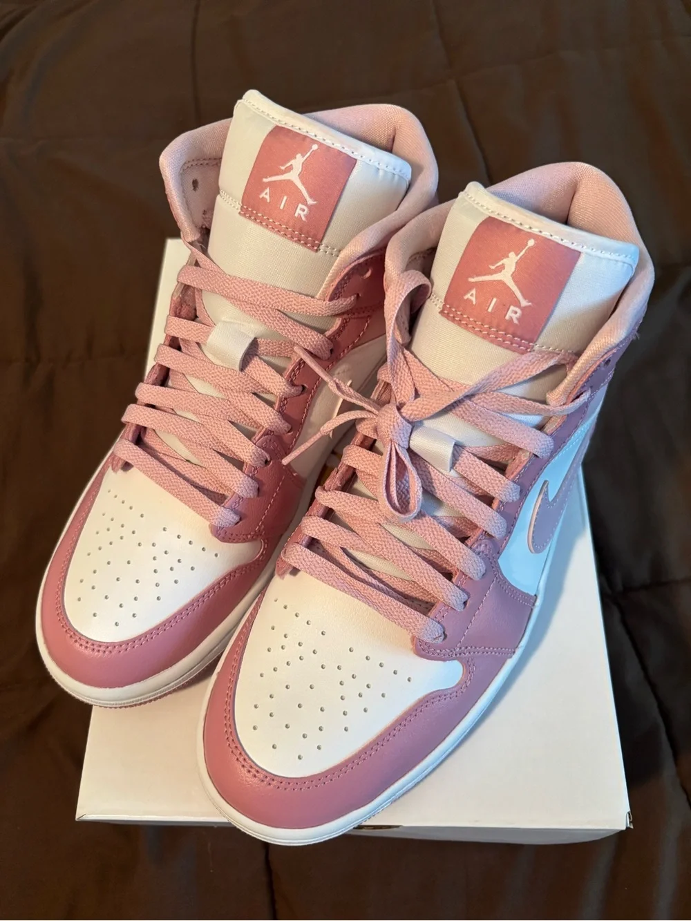 Jordan Women's Pink and White Mid-Top Sneakers